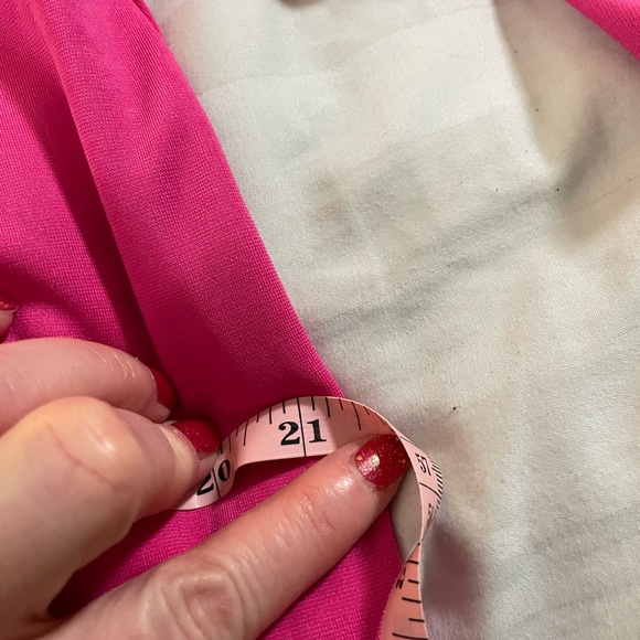 Misslook Pink Midi Dress Size knit spandex bell floral beaded sleeves size 14 - Picture 15 of 16